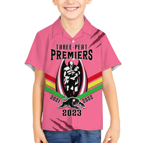 nrl-panthers-family-matching-short-sleeve-bodycon-dress-and-hawaiian-shirt-premiers-2023-three-peat-proud-of-our-boys-pink