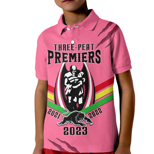 nrl-panthers-kid-polo-shirt-premiers-2023-three-peat-proud-of-our-boys-pink