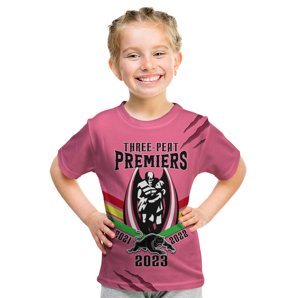 nrl-panthers-kid-t-shirt-premiers-2023-three-peat-proud-of-our-boys-pink