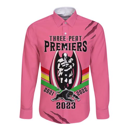 nrl-panthers-long-sleeve-button-shirt-premiers-2023-three-peat-proud-of-our-boys-pink