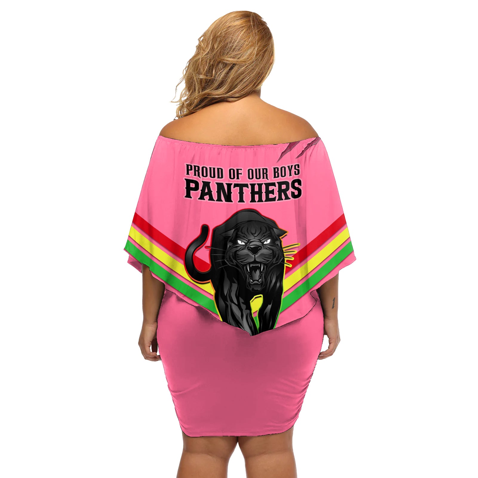 nrl-panthers-off-shoulder-short-dress-premiers-2023-three-peat-proud-of-our-boys-pink