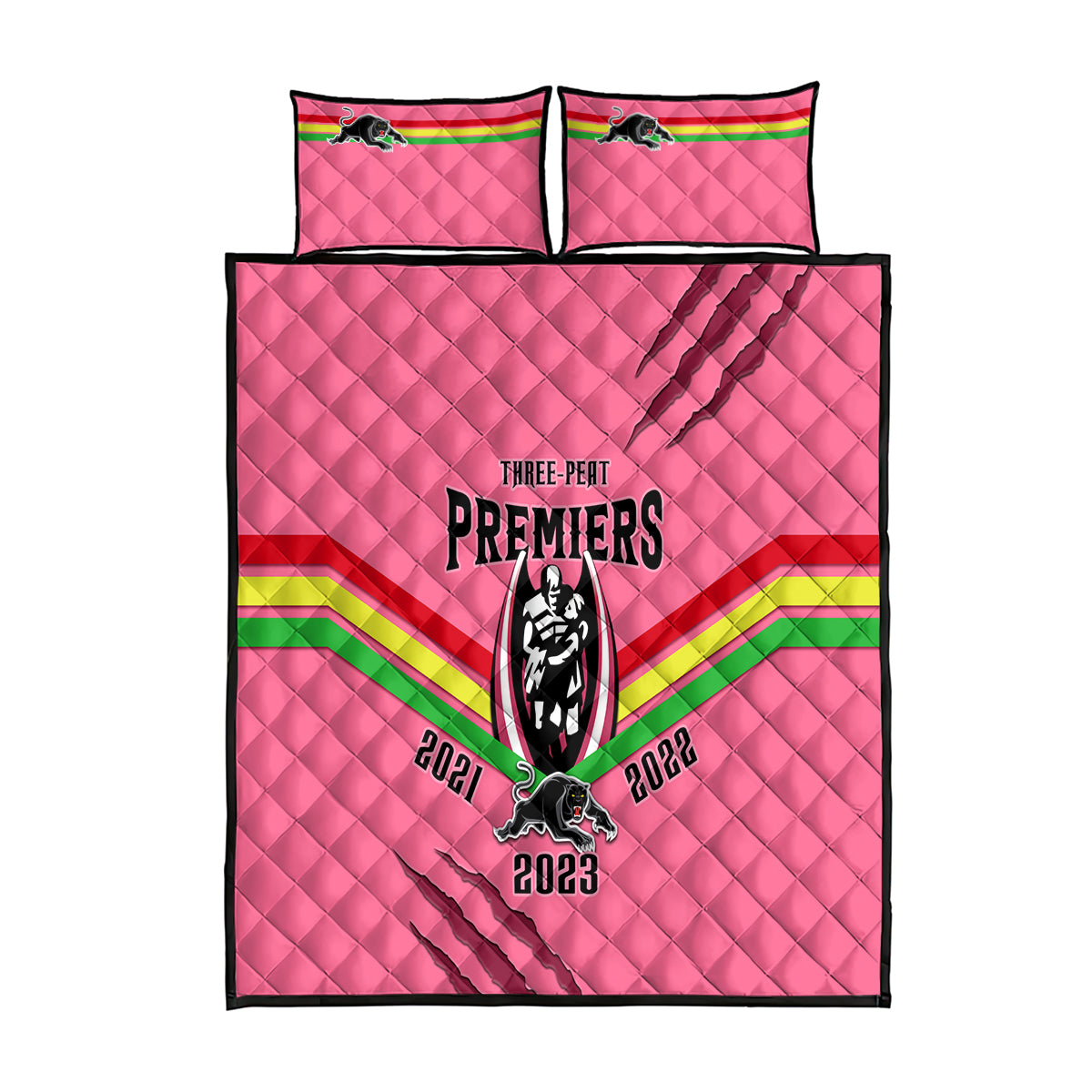 nrl-panthers-quilt-bed-set-premiers-2023-three-peat-proud-of-our-boys-pink