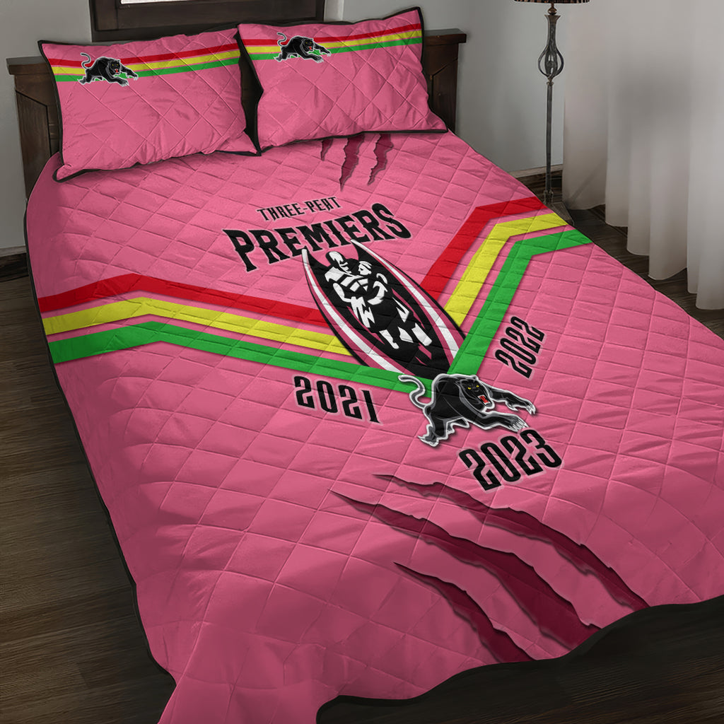 nrl-panthers-quilt-bed-set-premiers-2023-three-peat-proud-of-our-boys-pink
