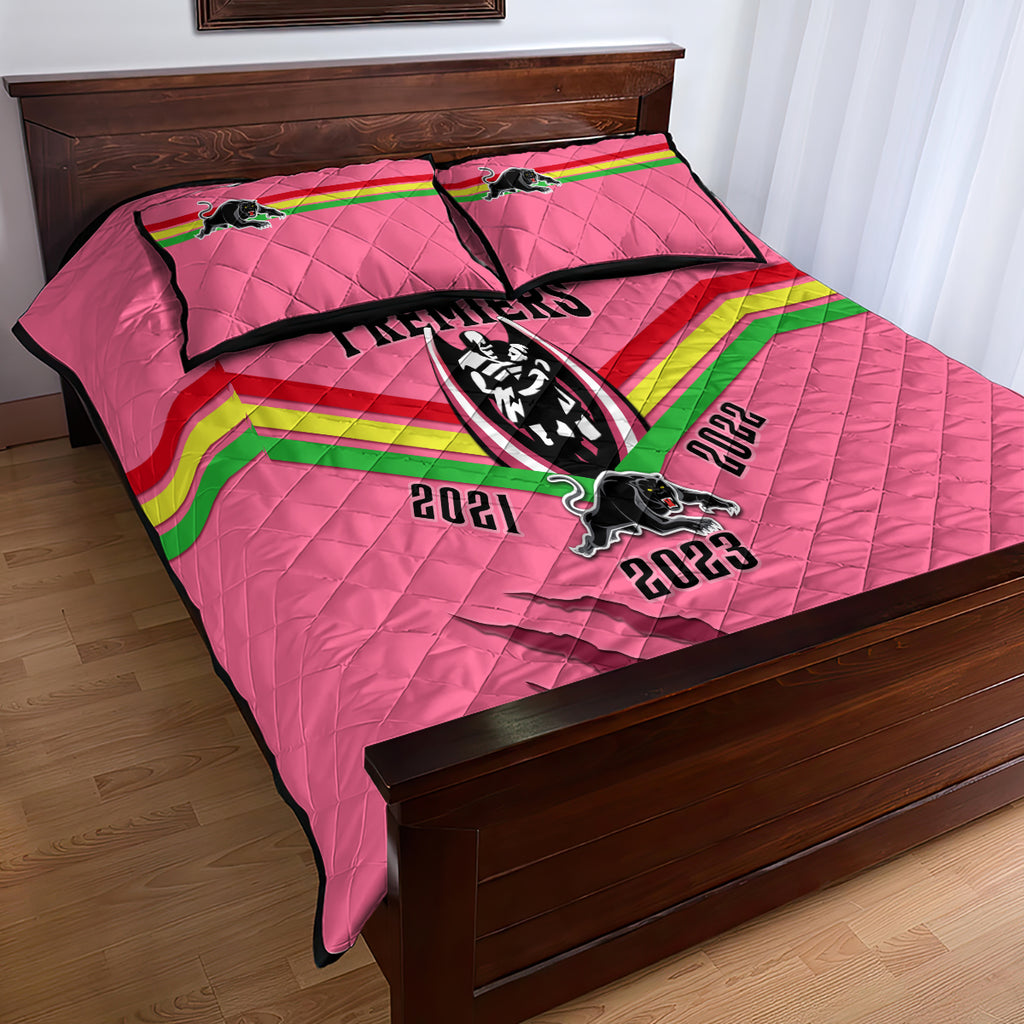 nrl-panthers-quilt-bed-set-premiers-2023-three-peat-proud-of-our-boys-pink