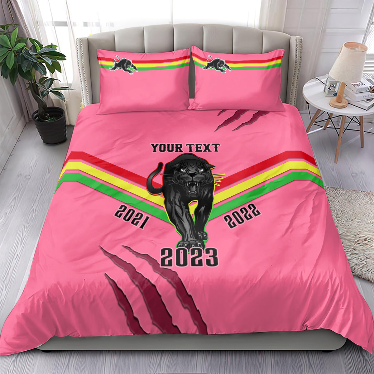 personalised-nrl-panthers-bedding-set-premiers-2023-three-peat-proud-of-our-boys-pink