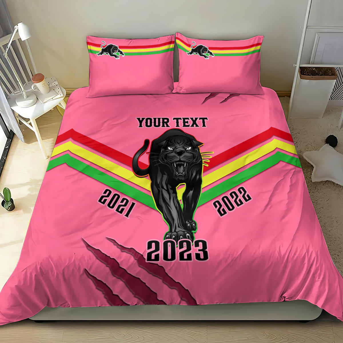 personalised-nrl-panthers-bedding-set-premiers-2023-three-peat-proud-of-our-boys-pink