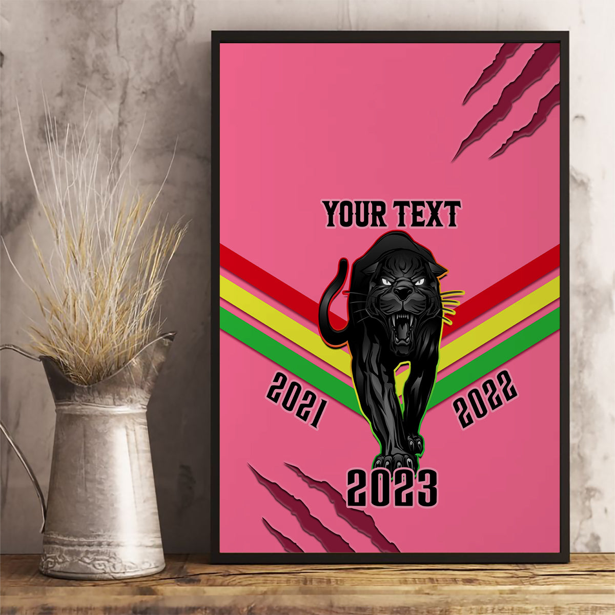 personalised-nrl-panthers-canvas-wall-art-premiers-2023-three-peat-proud-of-our-boys-pink