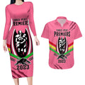 personalised-nrl-panthers-couples-matching-long-sleeve-bodycon-dress-and-hawaiian-shirt-premiers-2023-three-peat-proud-of-our-boys-pink
