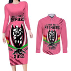 personalised-nrl-panthers-couples-matching-long-sleeve-bodycon-dress-and-long-sleeve-button-shirts-premiers-2023-three-peat-proud-of-our-boys-pink