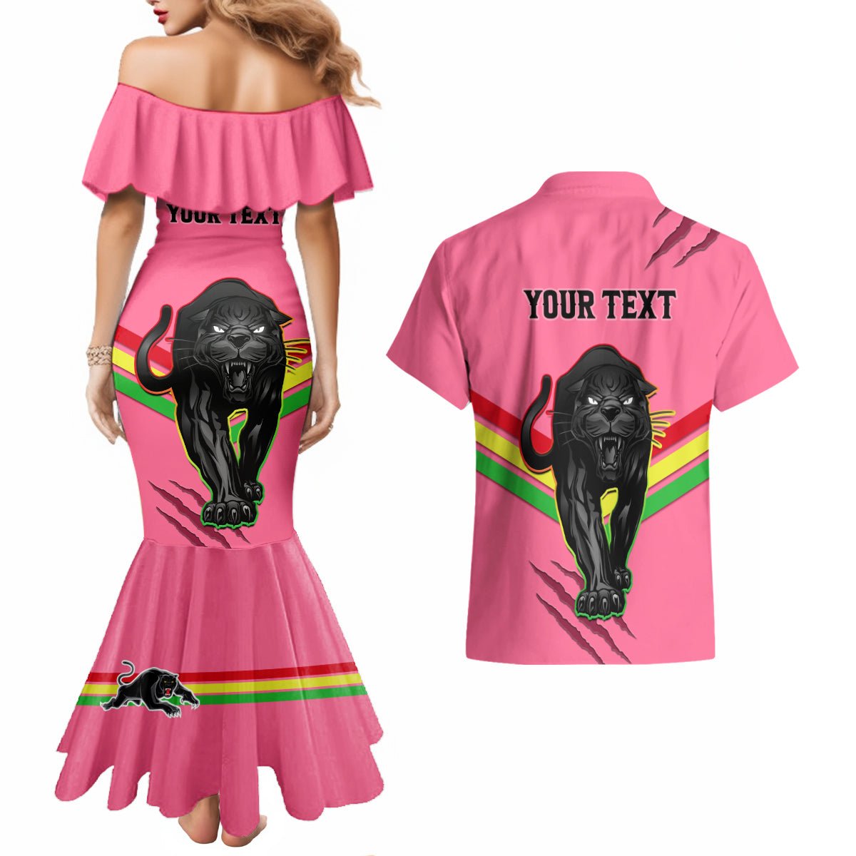 personalised-nrl-panthers-couples-matching-mermaid-dress-and-hawaiian-shirt-premiers-2023-three-peat-proud-of-our-boys-pink