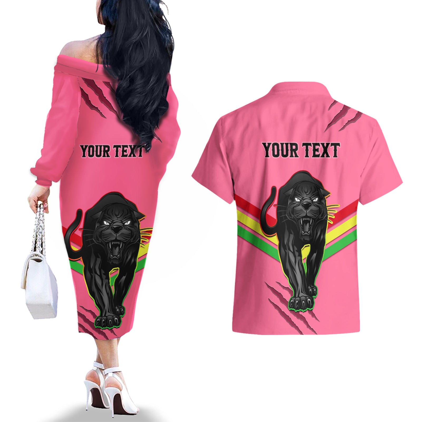 personalised-nrl-panthers-couples-matching-off-the-shoulder-long-sleeve-dress-and-hawaiian-shirt-premiers-2023-three-peat-proud-of-our-boys-pink