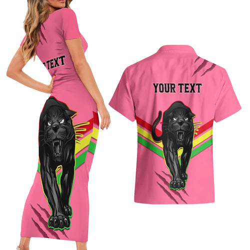 personalised-nrl-panthers-couples-matching-short-sleeve-bodycon-dress-and-hawaiian-shirt-premiers-2023-three-peat-proud-of-our-boys-pink