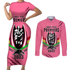 personalised-nrl-panthers-couples-matching-short-sleeve-bodycon-dress-and-long-sleeve-button-shirts-premiers-2023-three-peat-proud-of-our-boys-pink