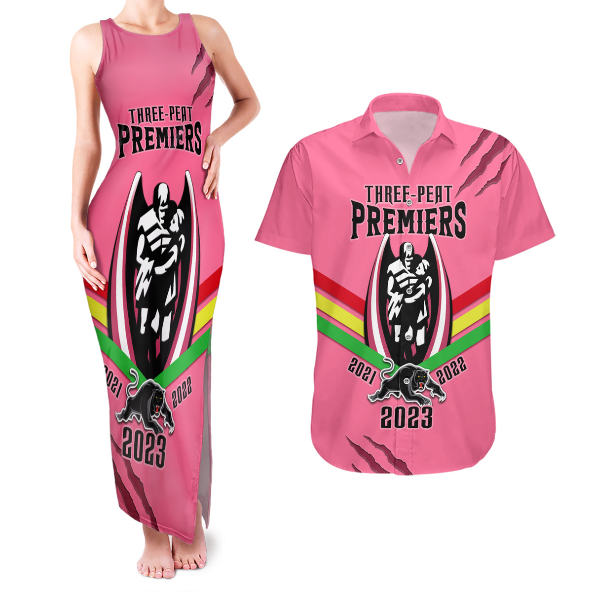 personalised-nrl-panthers-couples-matching-tank-maxi-dress-and-hawaiian-shirt-premiers-2023-three-peat-proud-of-our-boys-pink