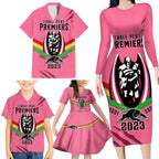 personalised-nrl-panthers-family-matching-long-sleeve-bodycon-dress-and-hawaiian-shirt-premiers-2023-three-peat-proud-of-our-boys-pink
