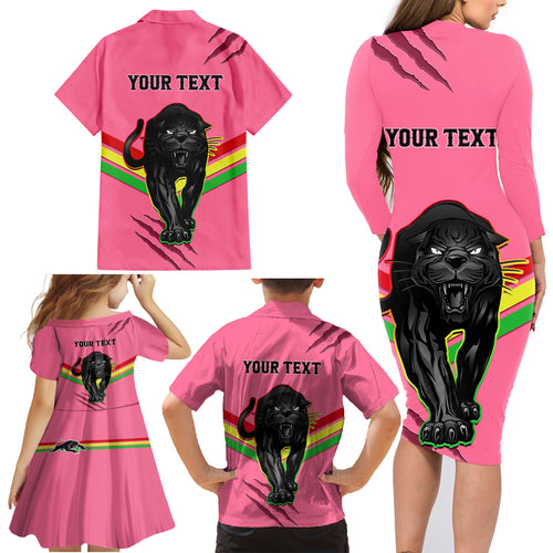 personalised-nrl-panthers-family-matching-long-sleeve-bodycon-dress-and-hawaiian-shirt-premiers-2023-three-peat-proud-of-our-boys-pink