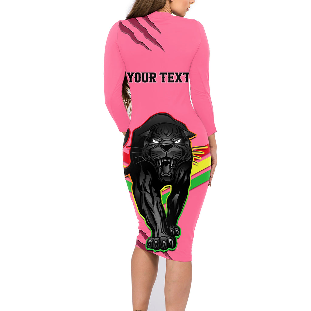 personalised-nrl-panthers-family-matching-long-sleeve-bodycon-dress-and-hawaiian-shirt-premiers-2023-three-peat-proud-of-our-boys-pink