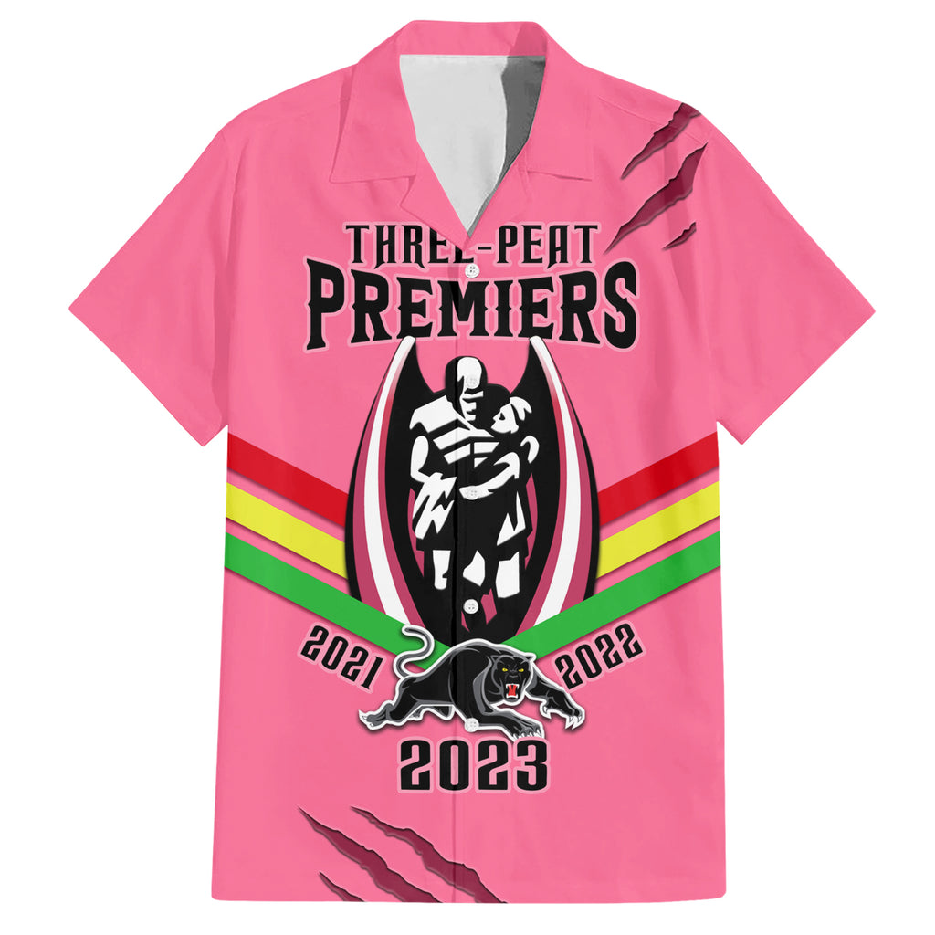 personalised-nrl-panthers-family-matching-short-sleeve-bodycon-dress-and-hawaiian-shirt-premiers-2023-three-peat-proud-of-our-boys-pink