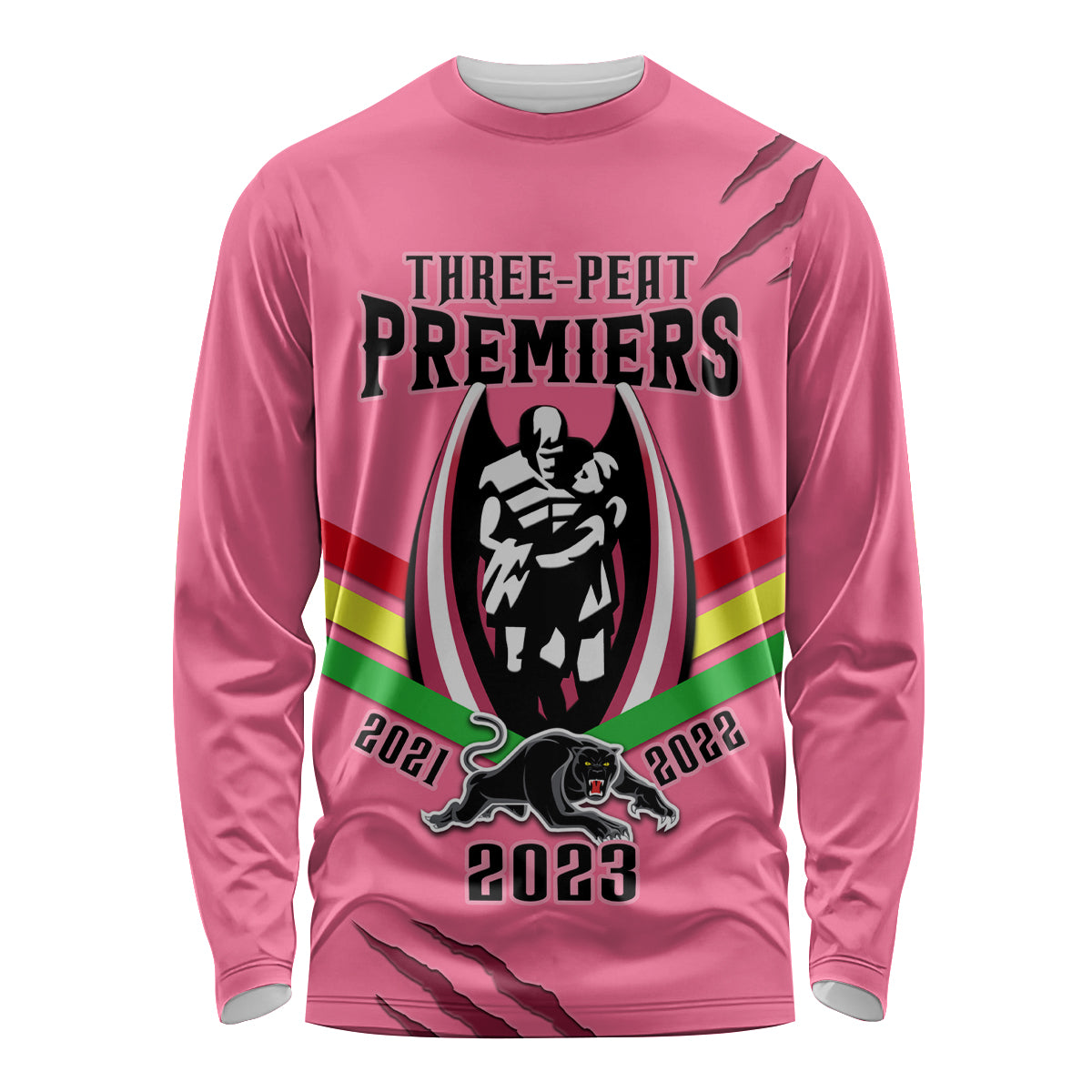 personalised-nrl-panthers-long-sleeve-shirt-premiers-2023-three-peat-proud-of-our-boys-pink