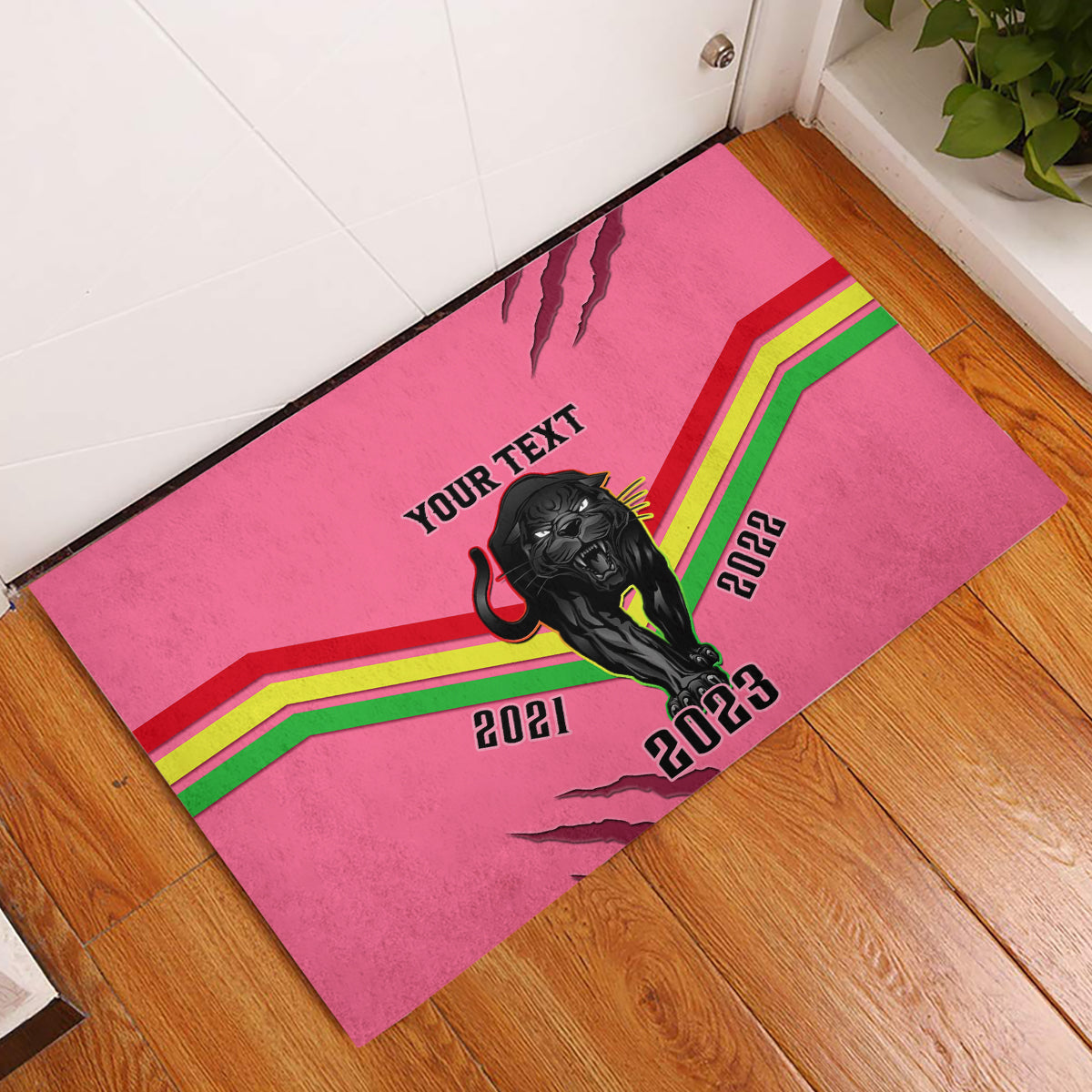 personalised-nrl-panthers-rubber-doormat-premiers-2023-three-peat-proud-of-our-boys-pink