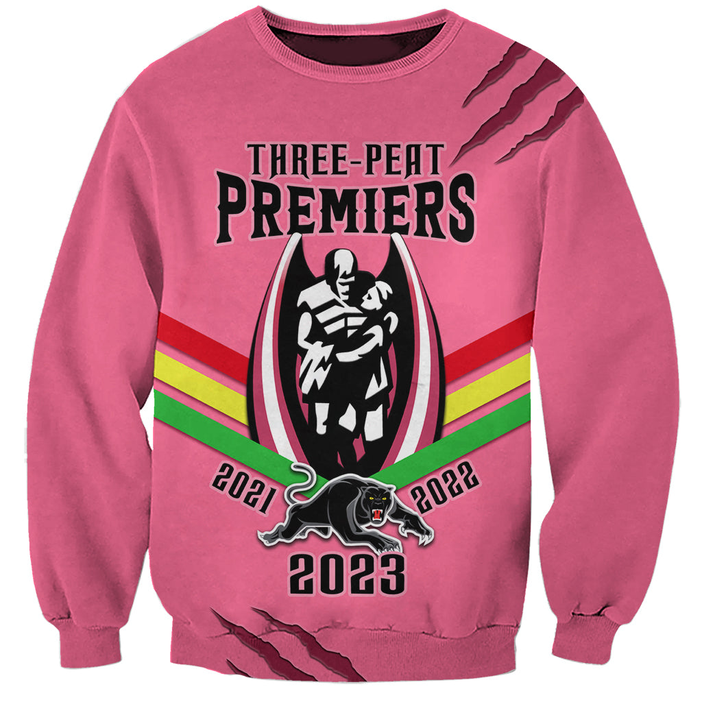 personalised-nrl-panthers-sweatshirt-premiers-2023-three-peat-proud-of-our-boys-pink