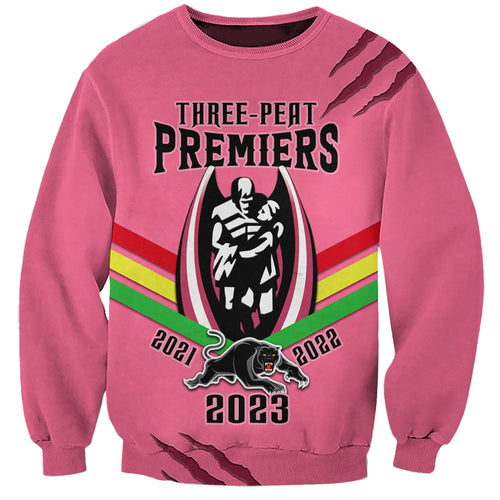 personalised-nrl-panthers-sweatshirt-premiers-2023-three-peat-proud-of-our-boys-pink