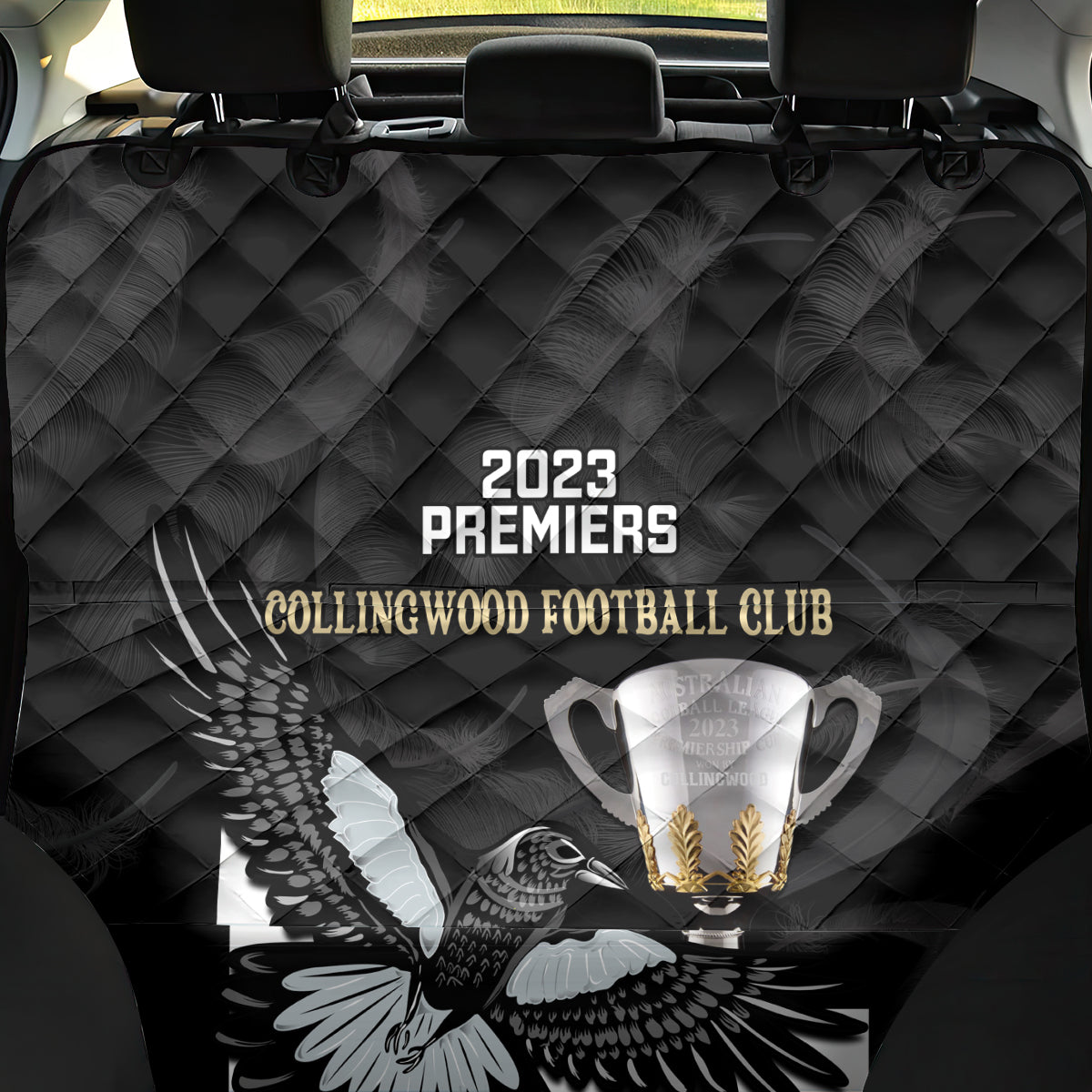 afl-collingwood-back-car-seat-cover-magpies-premiers-2023-with-trophy-proud