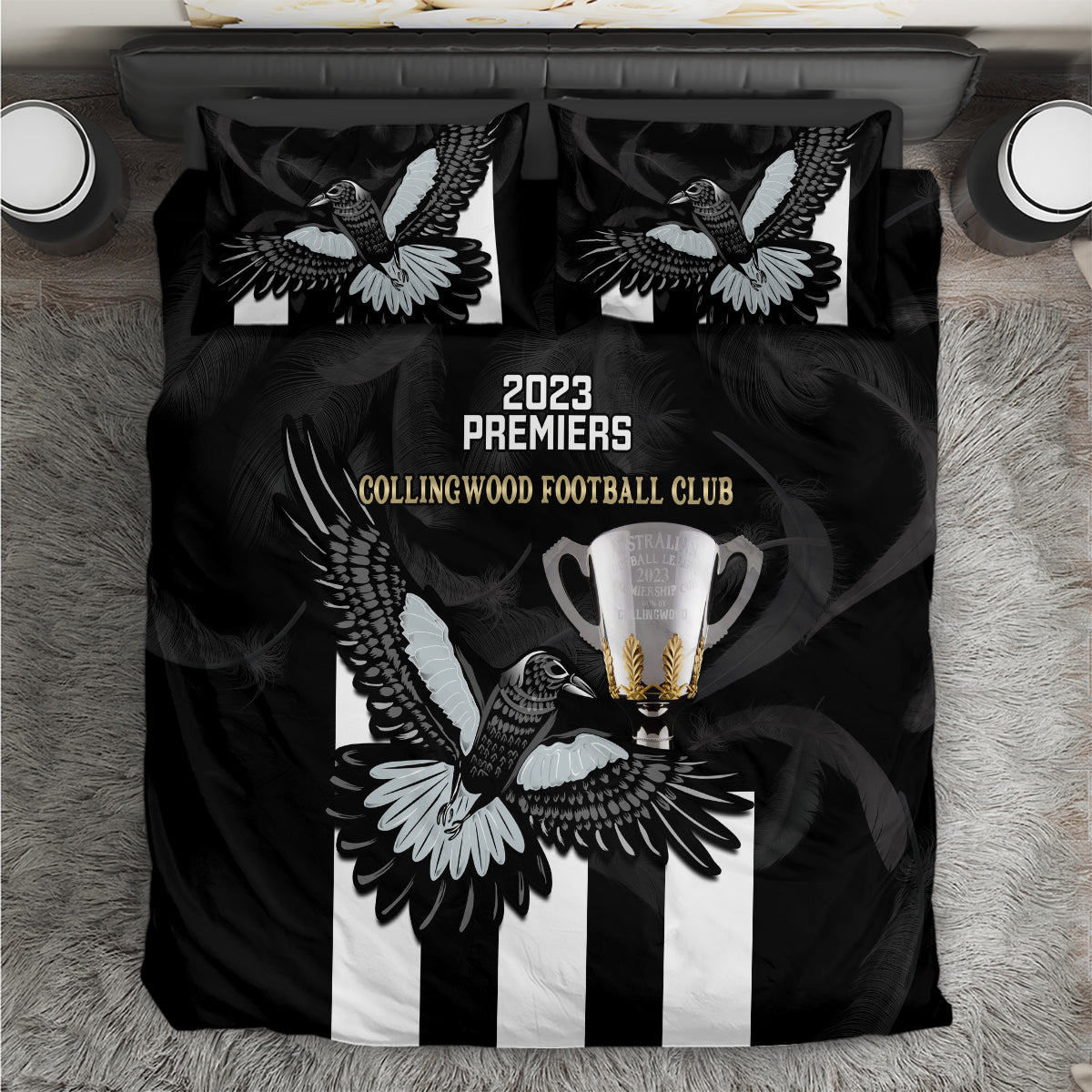 afl-collingwood-bedding-set-magpies-premiers-2023-with-trophy-proud