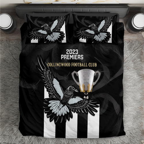 afl-collingwood-bedding-set-magpies-premiers-2023-with-trophy-proud