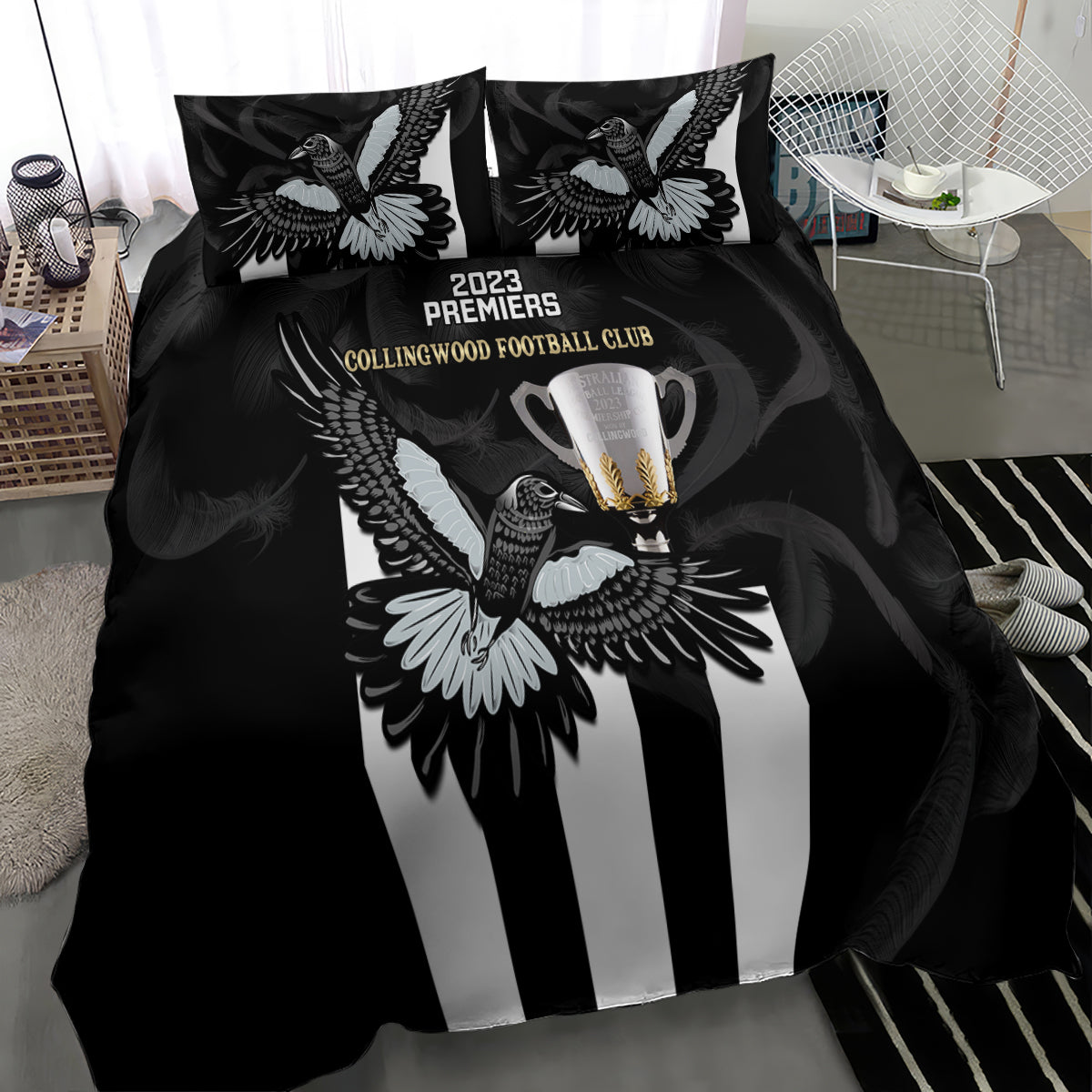 afl-collingwood-bedding-set-magpies-premiers-2023-with-trophy-proud