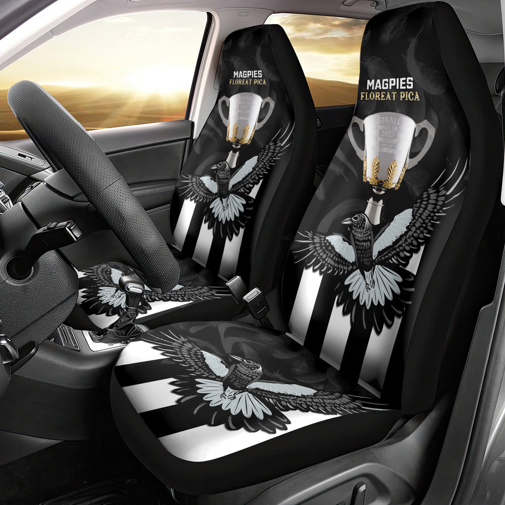 afl-collingwood-car-seat-cover-magpies-premiers-2023-with-trophy-proud