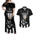 afl-collingwood-couples-matching-off-shoulder-maxi-dress-and-hawaiian-shirt-magpies-premiers-2023-with-trophy-proud
