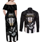 afl-collingwood-couples-matching-off-shoulder-maxi-dress-and-long-sleeve-button-shirts-magpies-premiers-2023-with-trophy-proud