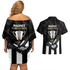 afl-collingwood-couples-matching-off-shoulder-short-dress-and-hawaiian-shirt-magpies-premiers-2023-with-trophy-proud