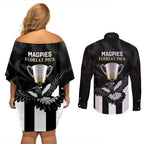 afl-collingwood-couples-matching-off-shoulder-short-dress-and-long-sleeve-button-shirts-magpies-premiers-2023-with-trophy-proud