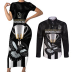afl-collingwood-couples-matching-short-sleeve-bodycon-dress-and-long-sleeve-button-shirts-magpies-premiers-2023-with-trophy-proud