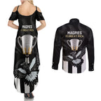 afl-collingwood-couples-matching-summer-maxi-dress-and-long-sleeve-button-shirts-magpies-premiers-2023-with-trophy-proud