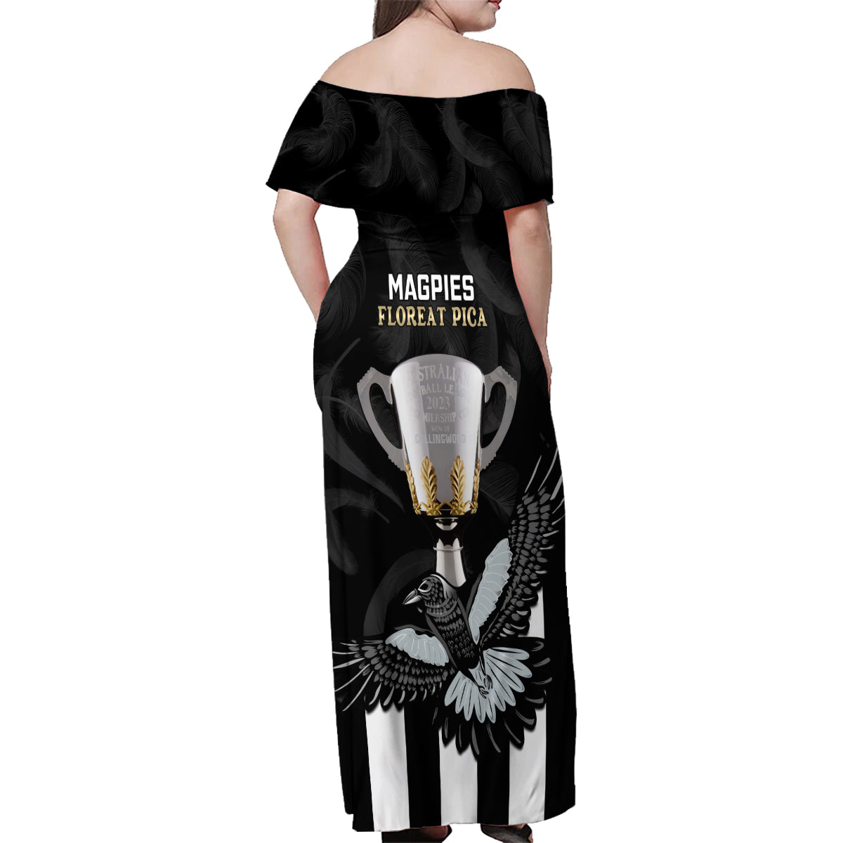 afl-collingwood-family-matching-off-shoulder-maxi-dress-and-hawaiian-shirt-magpies-premiers-2023-with-trophy-proud