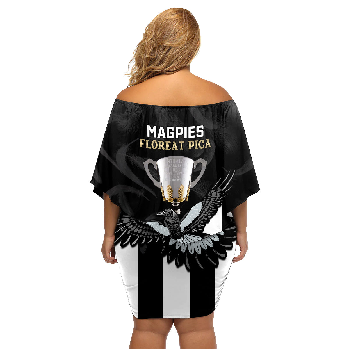afl-collingwood-family-matching-off-shoulder-short-dress-and-hawaiian-shirt-magpies-premiers-2023-with-trophy-proud