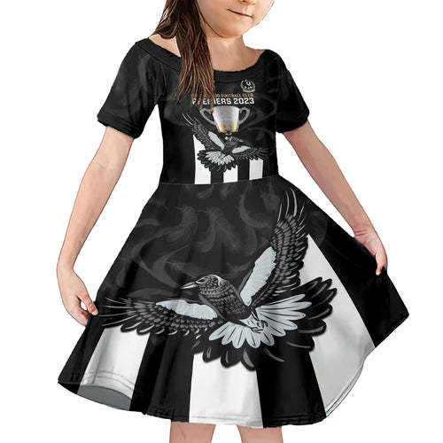afl-collingwood-family-matching-short-sleeve-bodycon-dress-and-hawaiian-shirt-magpies-premiers-2023-with-trophy-proud