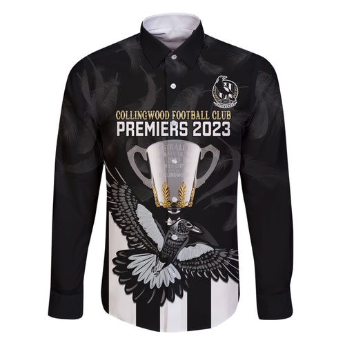 afl-collingwood-family-matching-short-sleeve-bodycon-dress-and-hawaiian-shirt-magpies-premiers-2023-with-trophy-proud