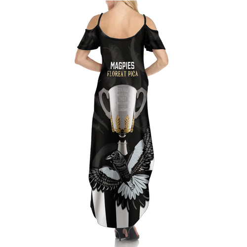 afl-collingwood-family-matching-summer-maxi-dress-and-hawaiian-shirt-magpies-premiers-2023-with-trophy-proud