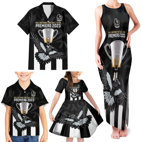 afl-collingwood-family-matching-tank-maxi-dress-and-hawaiian-shirt-magpies-premiers-2023-with-trophy-proud
