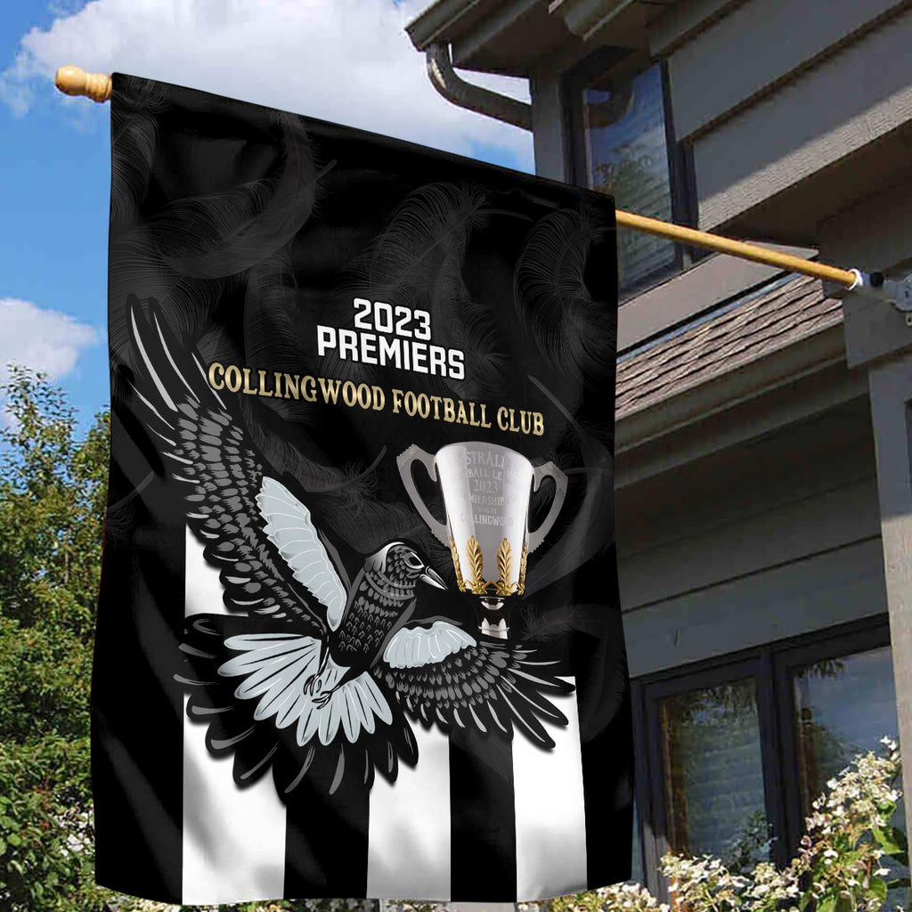 afl-collingwood-garden-flag-magpies-premiers-2023-with-trophy-proud