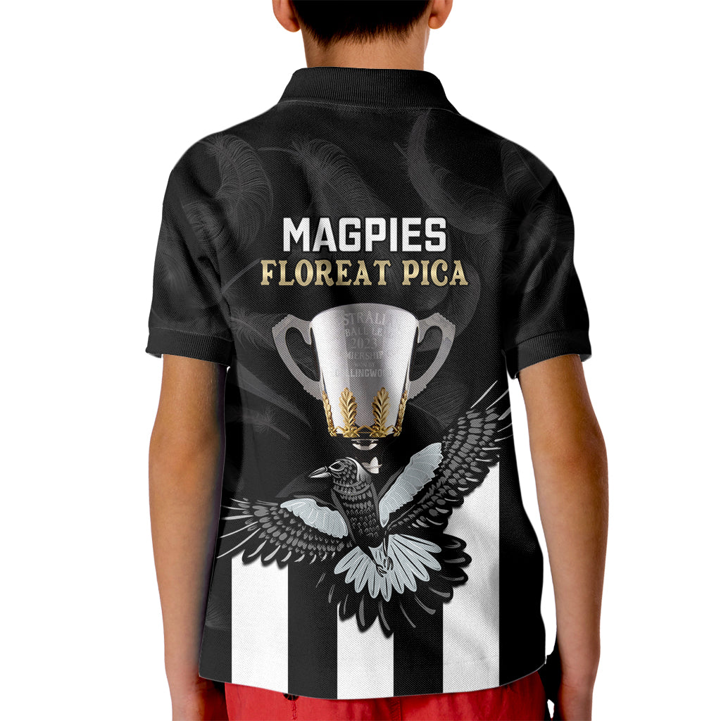 afl-collingwood-kid-polo-shirt-magpies-premiers-2023-with-trophy-proud