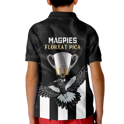 afl-collingwood-kid-polo-shirt-magpies-premiers-2023-with-trophy-proud