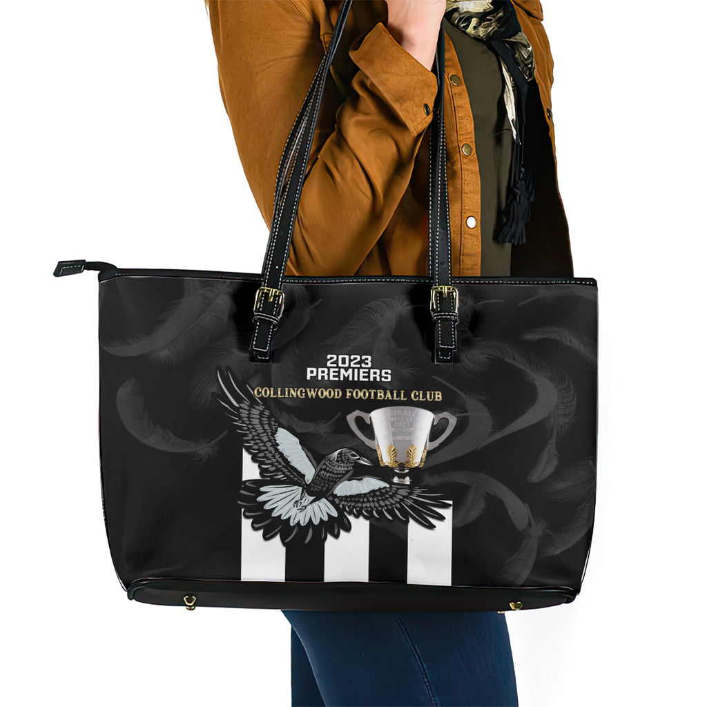afl-collingwood-leather-tote-bag-magpies-premiers-2023-with-trophy-proud