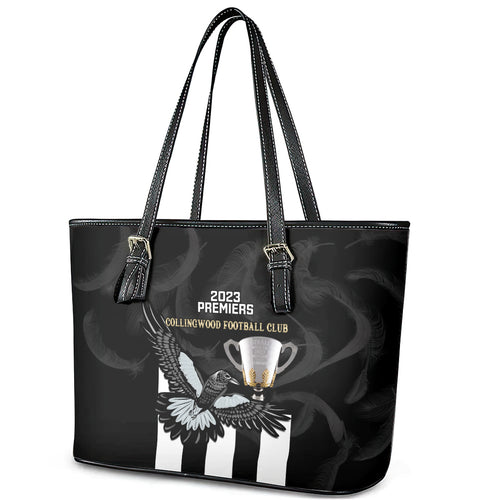 afl-collingwood-leather-tote-bag-magpies-premiers-2023-with-trophy-proud