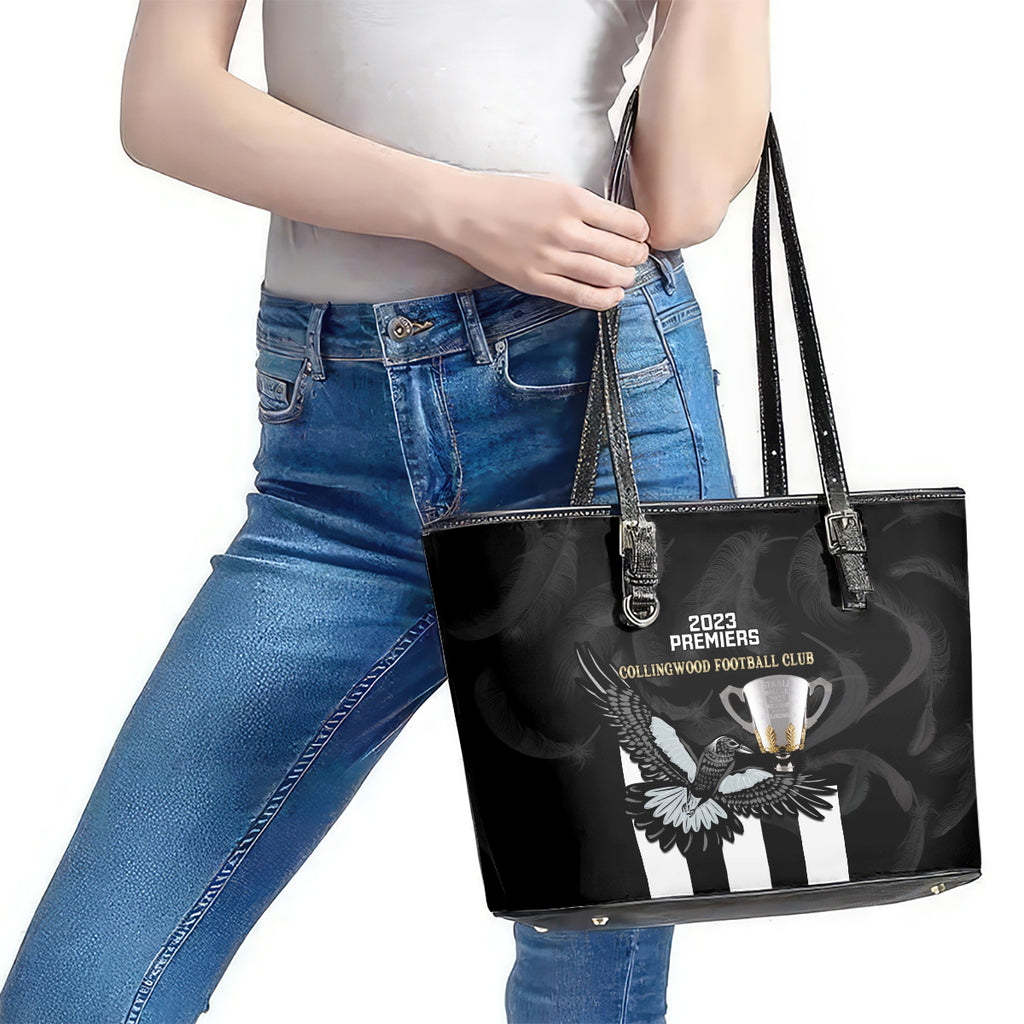afl-collingwood-leather-tote-bag-magpies-premiers-2023-with-trophy-proud