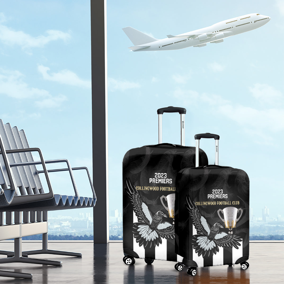 afl-collingwood-luggage-cover-magpies-premiers-2023-with-trophy-proud